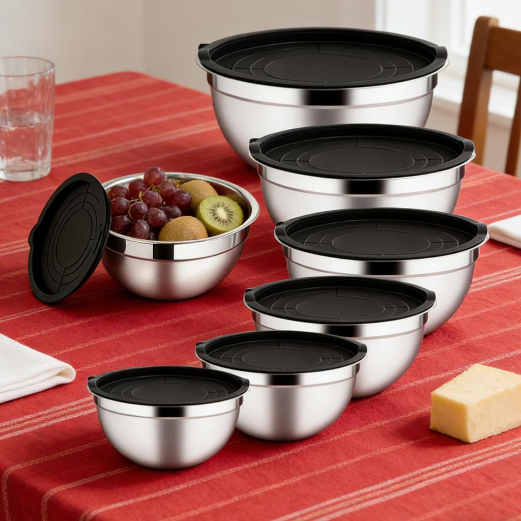 Mixing Bowls with Lids and Non Slip Stainless Steel Mixing Bowls Set for Baking Nesting Storage Bowls