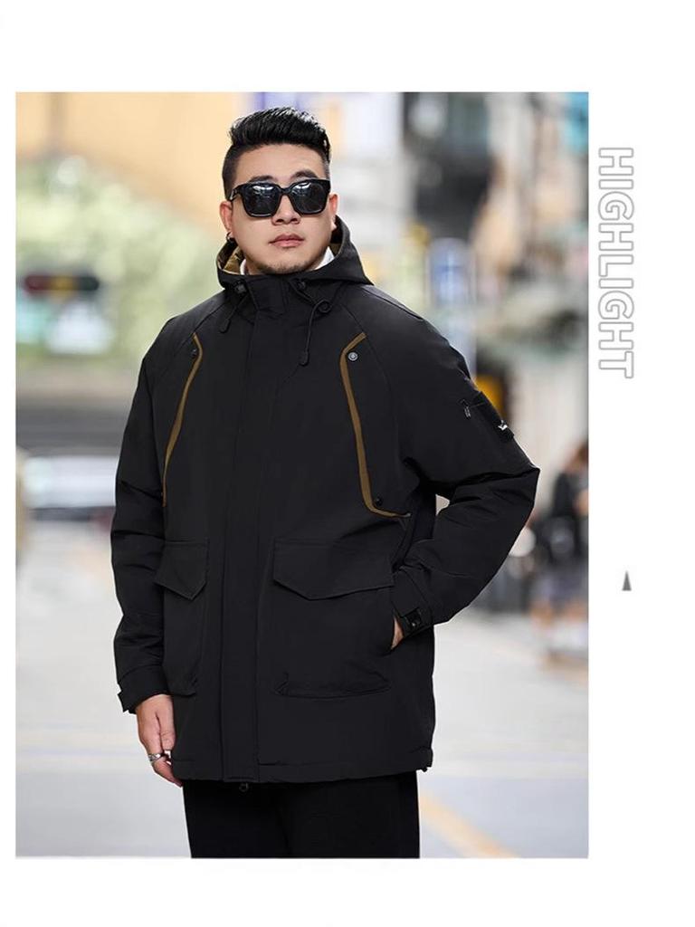 Men's Plus Size Mid-Length Hooded Cotton Jacket - Winter Fashion Brand 808