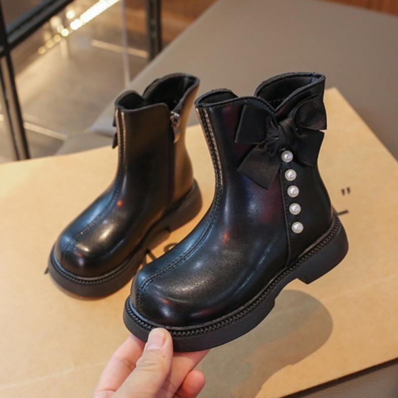 Girls' Fashionable Short Boots Western-style Princess Leather Boots Girls Plus Velvet Mid-calf Boots