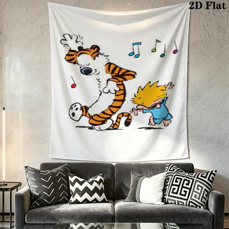 Calvin and Hobbes Wall Tapestry Aesthetic Wall Hanging Printed Fabric Blanket Decorative Tapestries for Bedroom Living Room Home Decor