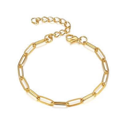 Punk Paperclip Chain Link Bracelets Female Gold Color Stainless Steel Adjustable 17+5cm Hand Chains for Women Jewelry Gift