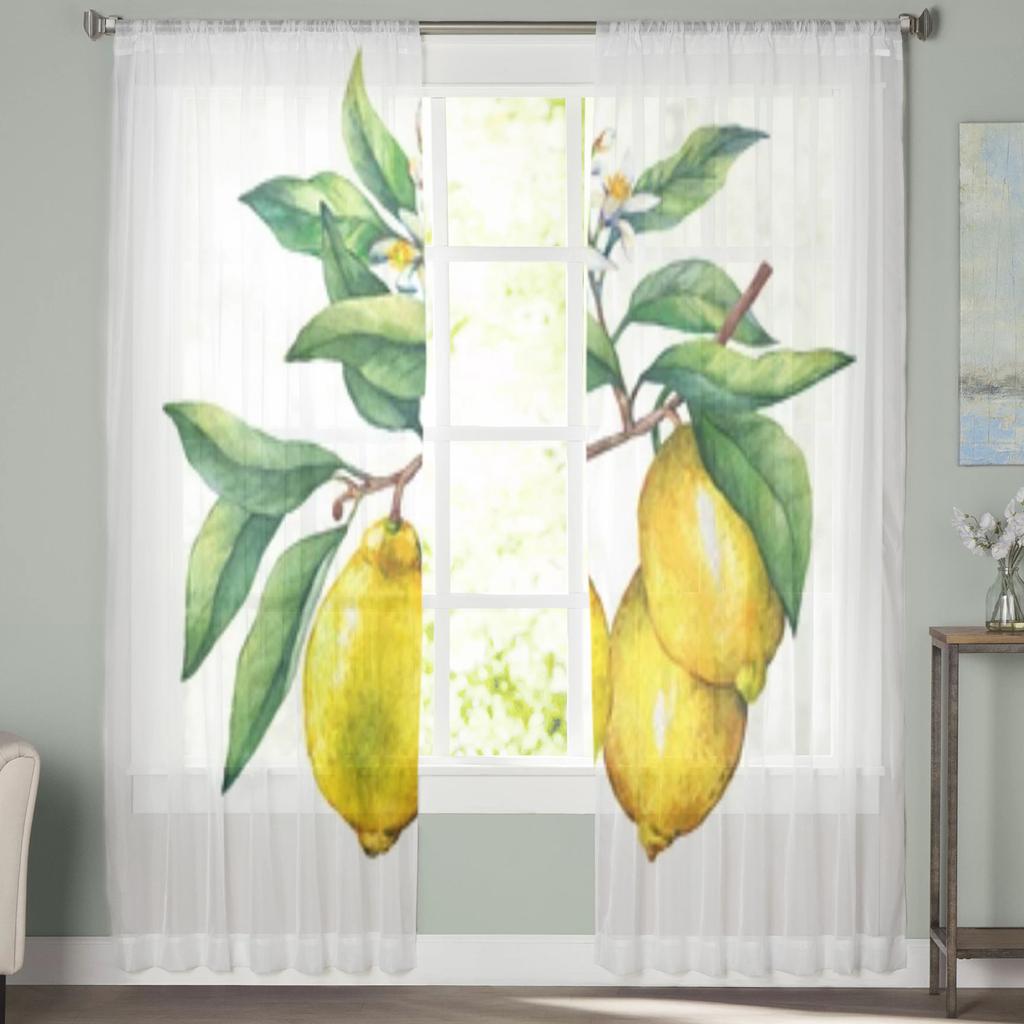 Cortinas transparentes Fruit On Lemon Branch para sala de estar, janela, voile transparente, cortina de tule, quarto, decoração para casa