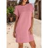 Women'S Fashionable Solid Color Short Sleeved Round Neck Casual Sports Short Dress With Pockets