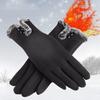 1 Pair Two Buttons Solid Color Driving Gloves Fleece Lining Touch Screen Warm Women Gloves for Autumn Winter