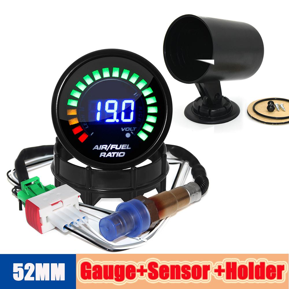 Indicator universal pentru raportul aer-combustibil, 52MM, cu față afumată, AFR LED, voltmetru digital, 12V VOLT, senzor de oxigen pentru mașină de curse pe benzină