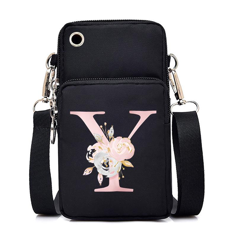 Letter Printing Black Oblique Span Bag Casual Portable Multi-Function Mobile Phone Bag