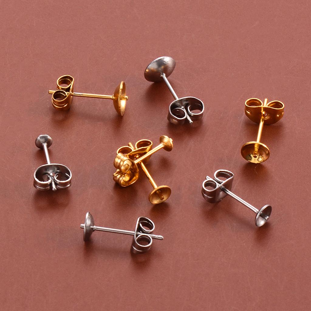 Wholesale 50pcs/lot Stainless Steel Blank Post Earring Studs Pins Base 3/4/5/6mm Ear For Half Hole Pearl Bead DIY Jewelry