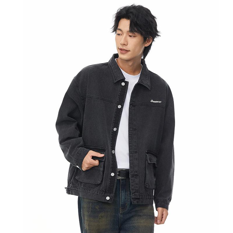 

Мужская джинсовая куртка с эффектом стирки, новая, в стиле ретро, рабочая, свободного кроя, повседневный топ 4XL чёрный