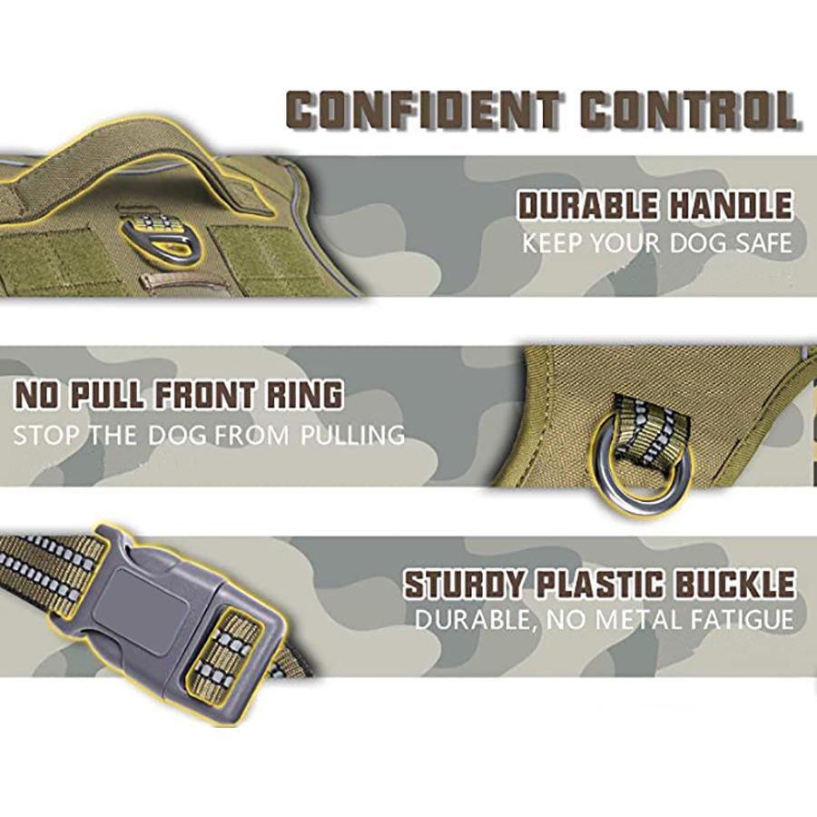 Outdoor Tactical Reflective Dog Harness with Adjustable Mesh and Handle Leash