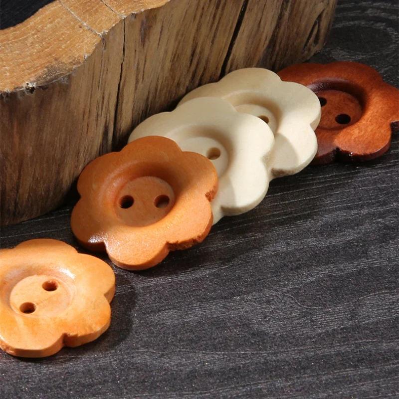 10 Stück Blumenknöpfe aus Holz, 2 Löcher, schöne Knöpfe mit flacher Rückseite, Damenmantel, Pullover, Bekleidungszubehör