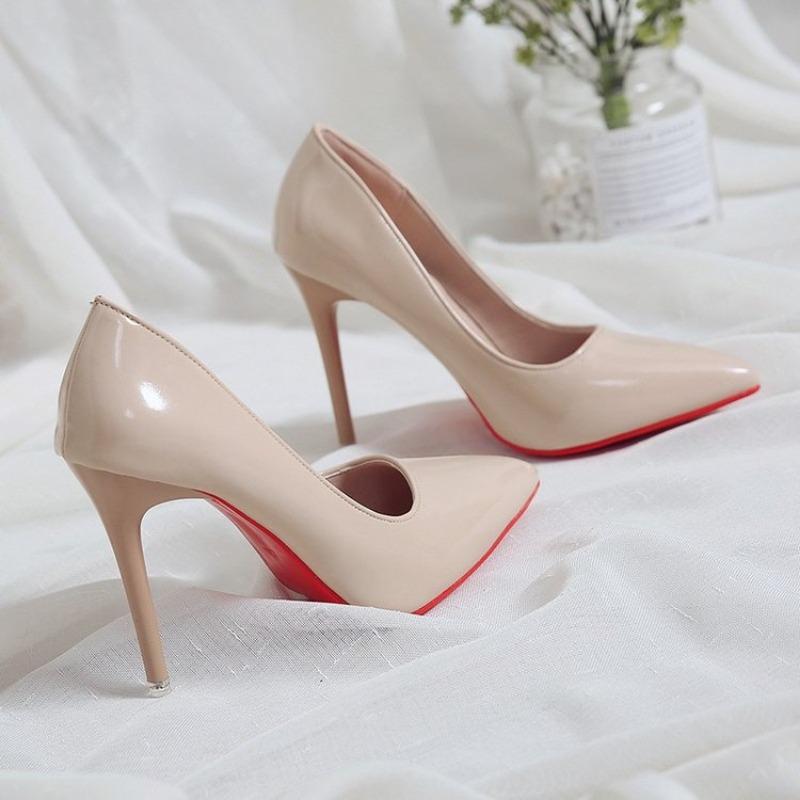 Temperament shallow mouth fashion high heels women's autumn new red sole pointed professional single shoes women's large size 4344 heels