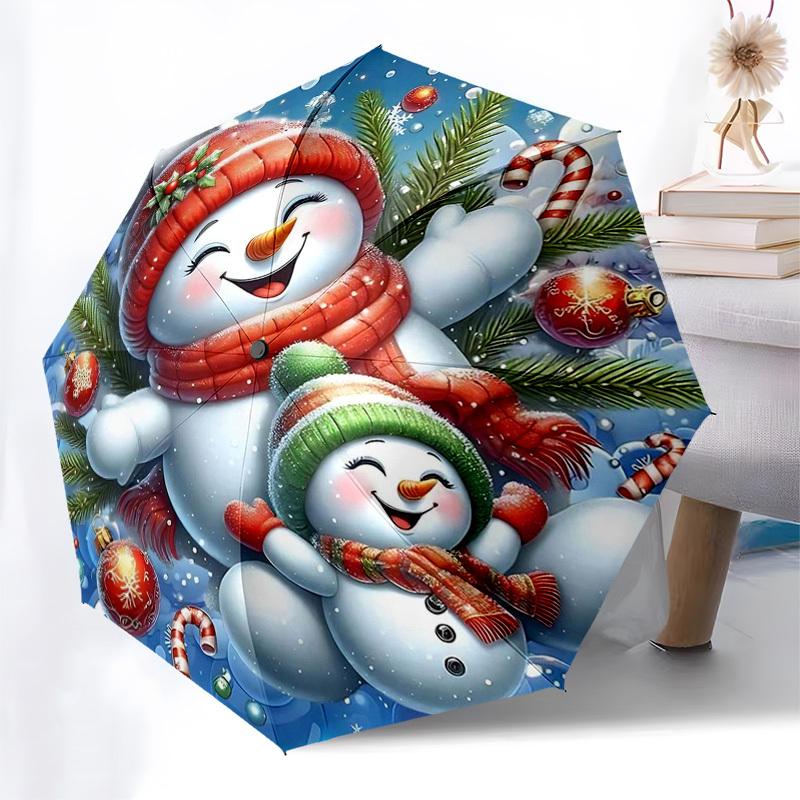 

1pc Christmas Snowman Automatic Opening Folding Umbrella - 8 Bone Iron Frame, Portable Design for Fans, Travelers, Daily Use, Festive Gift.SS095