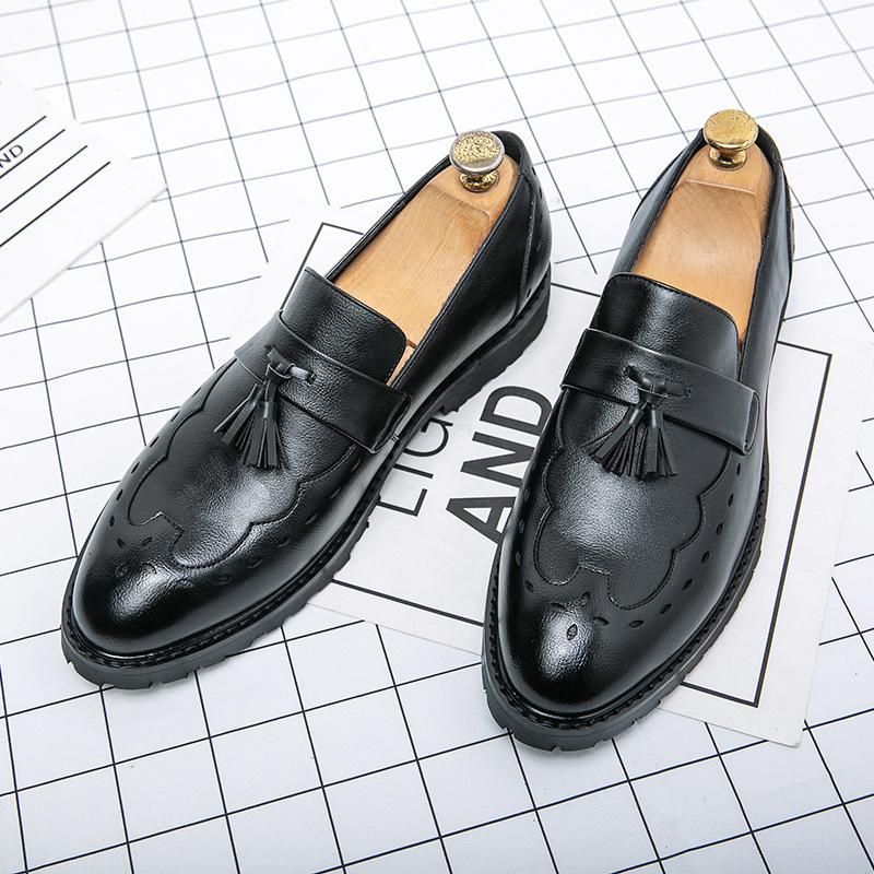 

Men s Brock leather shoes spring and autumn new breathable one-pedal beanie shoes men s British style loafers 37 чёрный