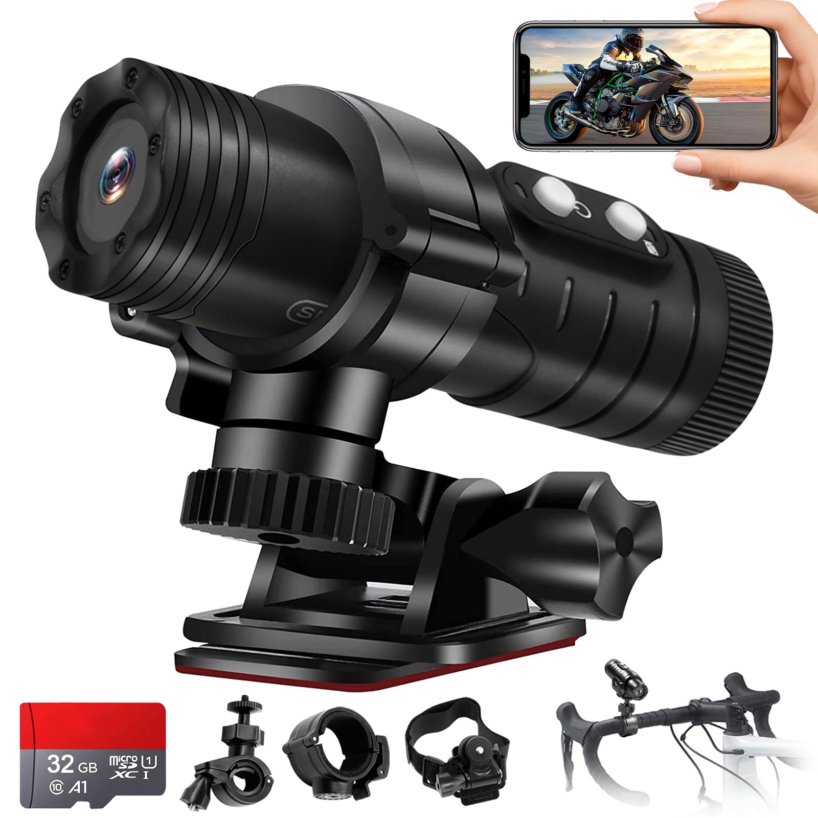

Motorcycle Dash Helmet Camera Angle of 1080P Image Loop 32GB Card IP66 Motorcycle Dash Includes 3 Accessories and Japanese Instruction Manual Cam,