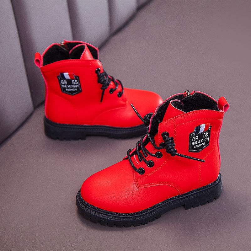 

Girls cotton shoes boys short boots velvet children s boots 2025 autumn and winter new British style fashion foreign style Martin boots 37 yards inner length about 22.8cm