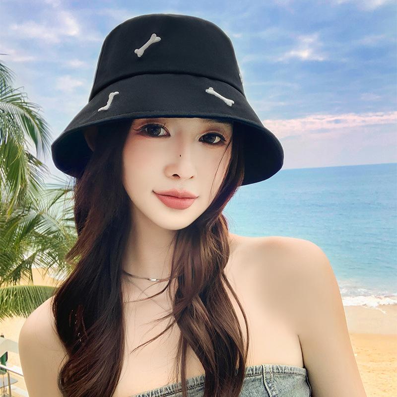 Summer New Hat Women's Sunshade Sunscreen Hat Sweet Embroidery Small Bones Casual Versatile Bucket Hat