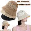 Large Brim Woven Hat Breathable Hollow Out Sun Protection Hat Sun Protection Foldable Bucket Hat Spring Summer Bucket Hats