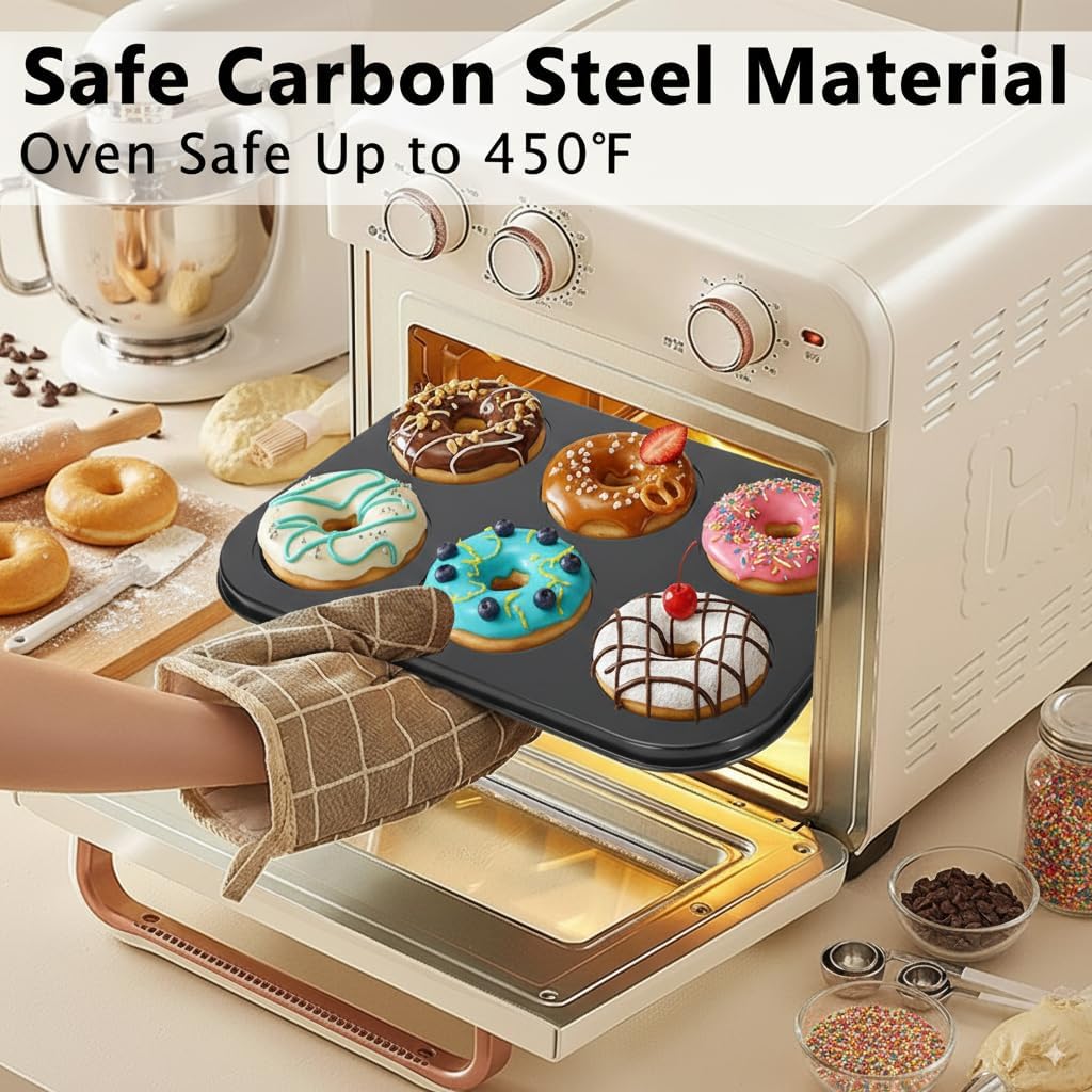 WERTIOO Donut Pans 2 Pack, Non-Stick 6-Cavity Mini Baking Pans, High-grade Carbon Steel Donut Mold - Bagels Doughnuts Biscuit Cake Baking Tray Maker