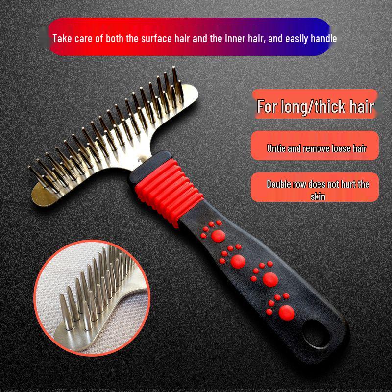 Double Row Pet Grooming Comb for Thick and Long Hair - Ideal for Large Dogs Like Golden Retrievers