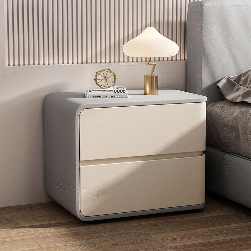 Modern Cream Leather Bedside Table - No Installation Needed