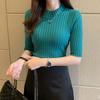 Slim Casual Base Knitted Shirts Women Pullover Half Sleeve Casual Sweater Blouses Women Solid Basic Tee Tops