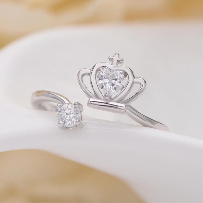 S925 Sterling Silver Fashion Crown Opening Diamond-Studded Ring Anti-Allergy Hand Jewelry Ring