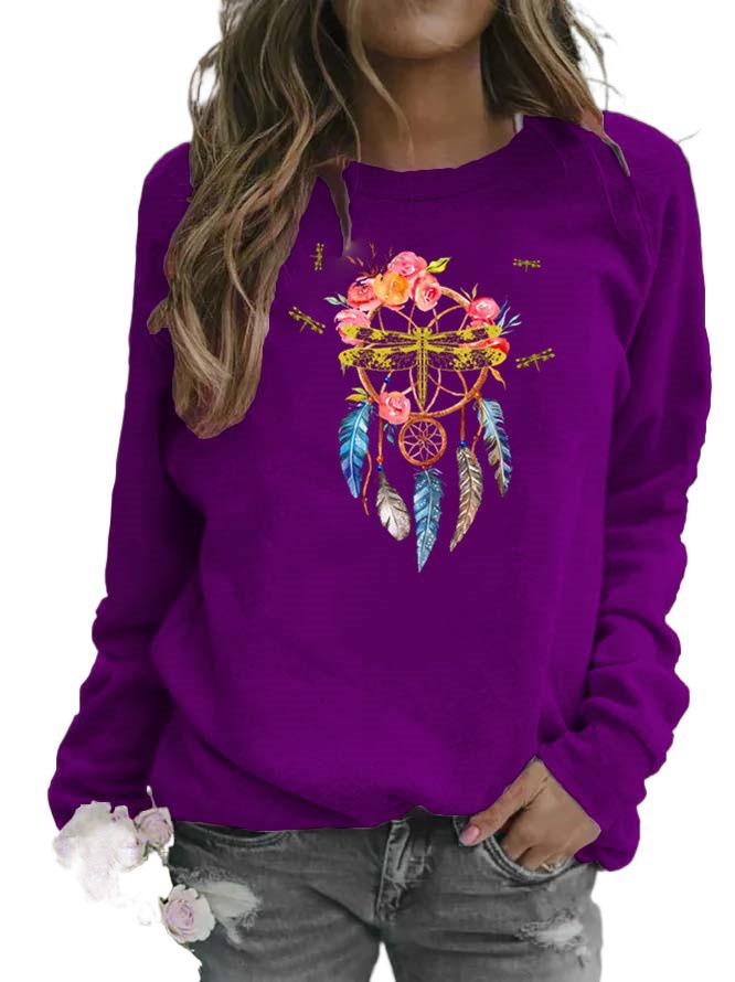Women's Long Sleeve Round Neck Wind Chime Print Sweatshirt