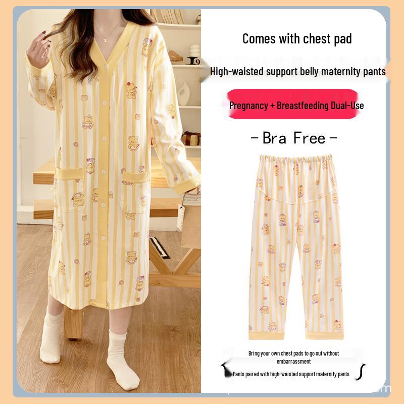 Breathable Maternity Nightgown with Built-in Bra for Labor, Breastfeeding, & Postpartum - Spring & Autumn Style