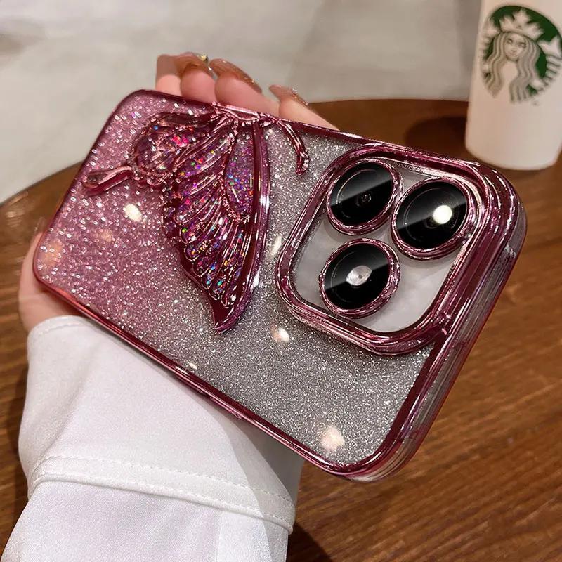 Redmi Note14 5G Case Luxury,Bling Quicksand Butterfly Case For Xiaomi Redmi Note 14 13 12 Pro Plus 14C 13C 12C Shockproof Cover