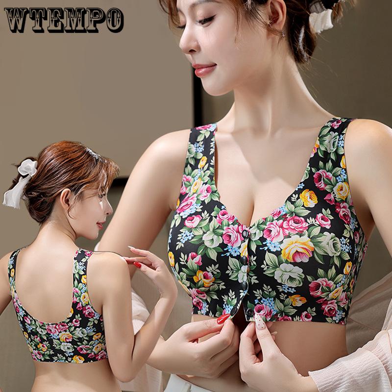 

Untouched Front Button Underwear for Women Gathered on Top Anti Sagging Bra Print Summer Beautiful Back Bra Vest 3XL