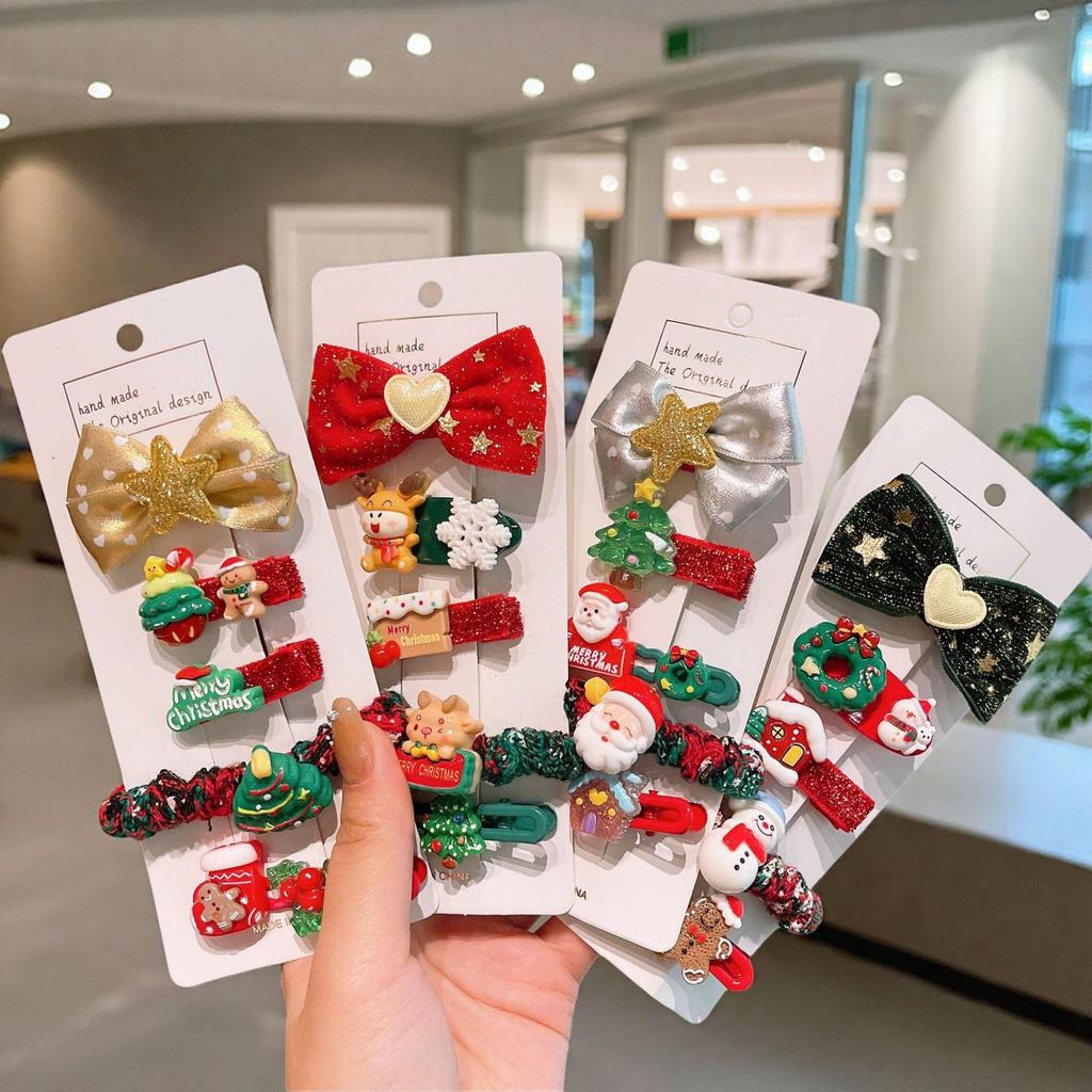 Pinces à cheveux pour enfants Mignon Père Noël - 2025 Noël Pinces latérales à frange bec de canard pour petites filles