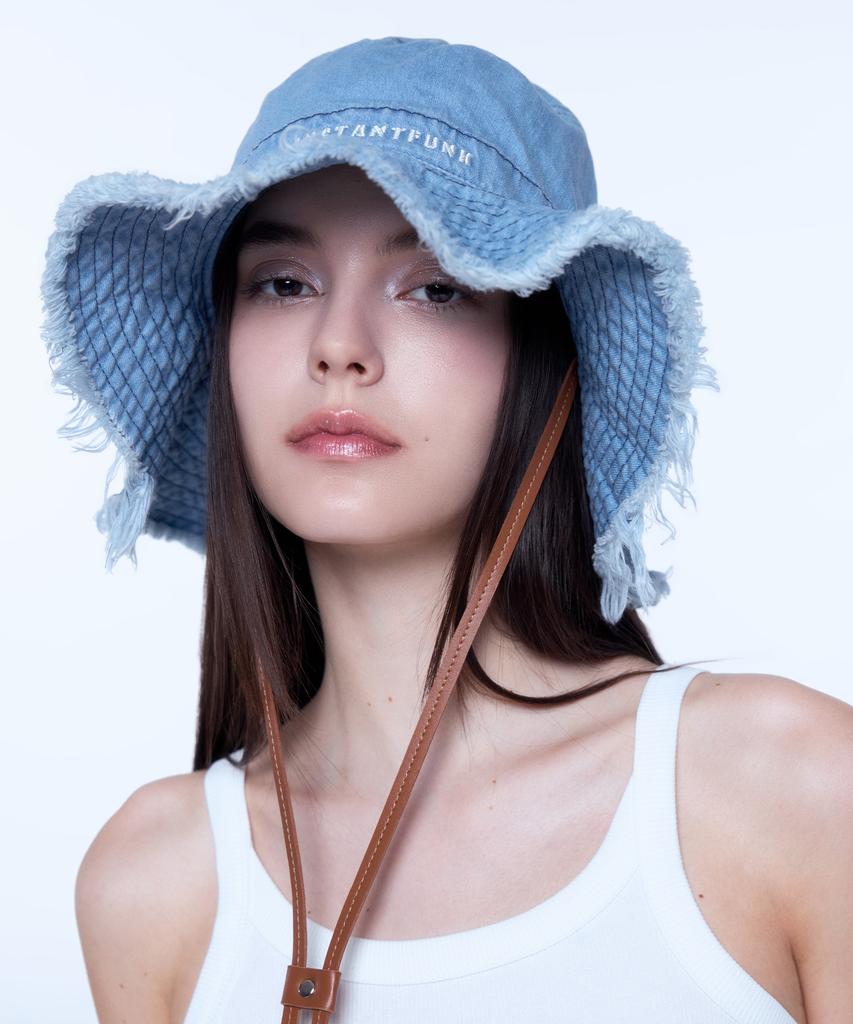 INSTANTFUNK Denim Embroidered Bucket Hat - Blue