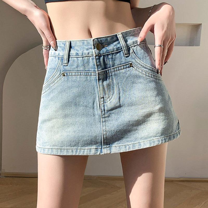 Classic Versatile Light Blue Flow Skirt Design Sense High Waist A-line Skirt Pants Half-body Package Hip Skirt Ladies Summer Fashion Denim Short Skirt