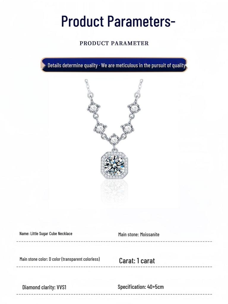 S925 Sterling Silver Small Square Sugar Necklace - Luxury Clavicle Chain Gift for Women