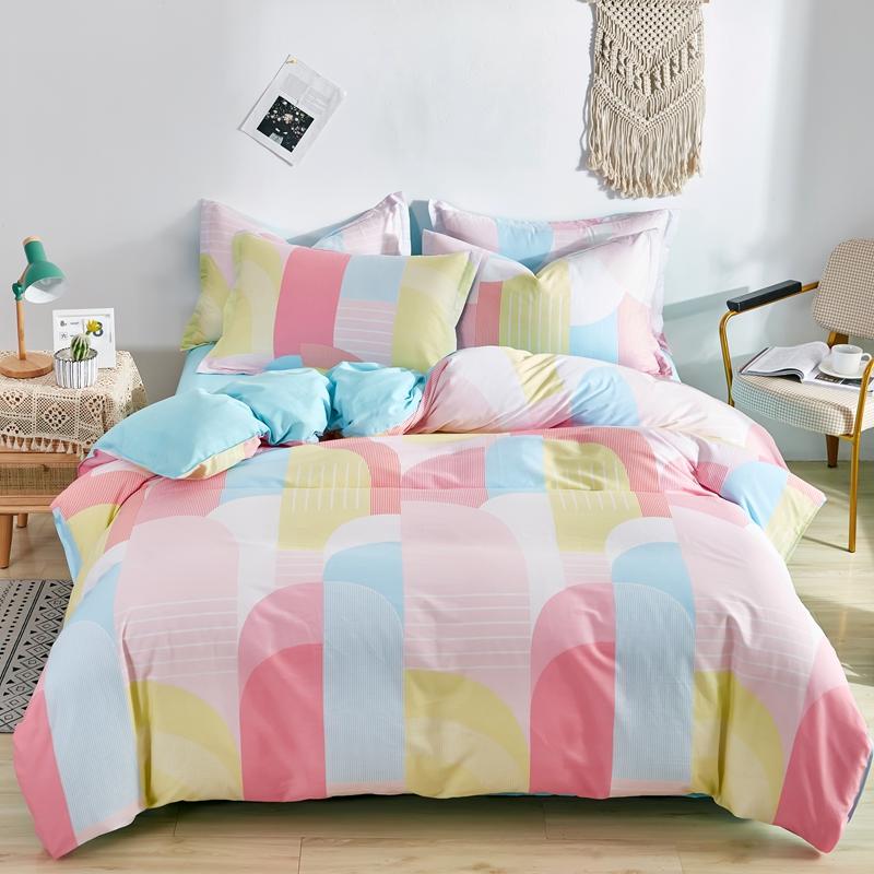 Abstract Geometric Bedding Set Queen Size Geometry Rectangle Square Cotton Duvet Cover Pink Purple Comforter Cover for Boys Girl