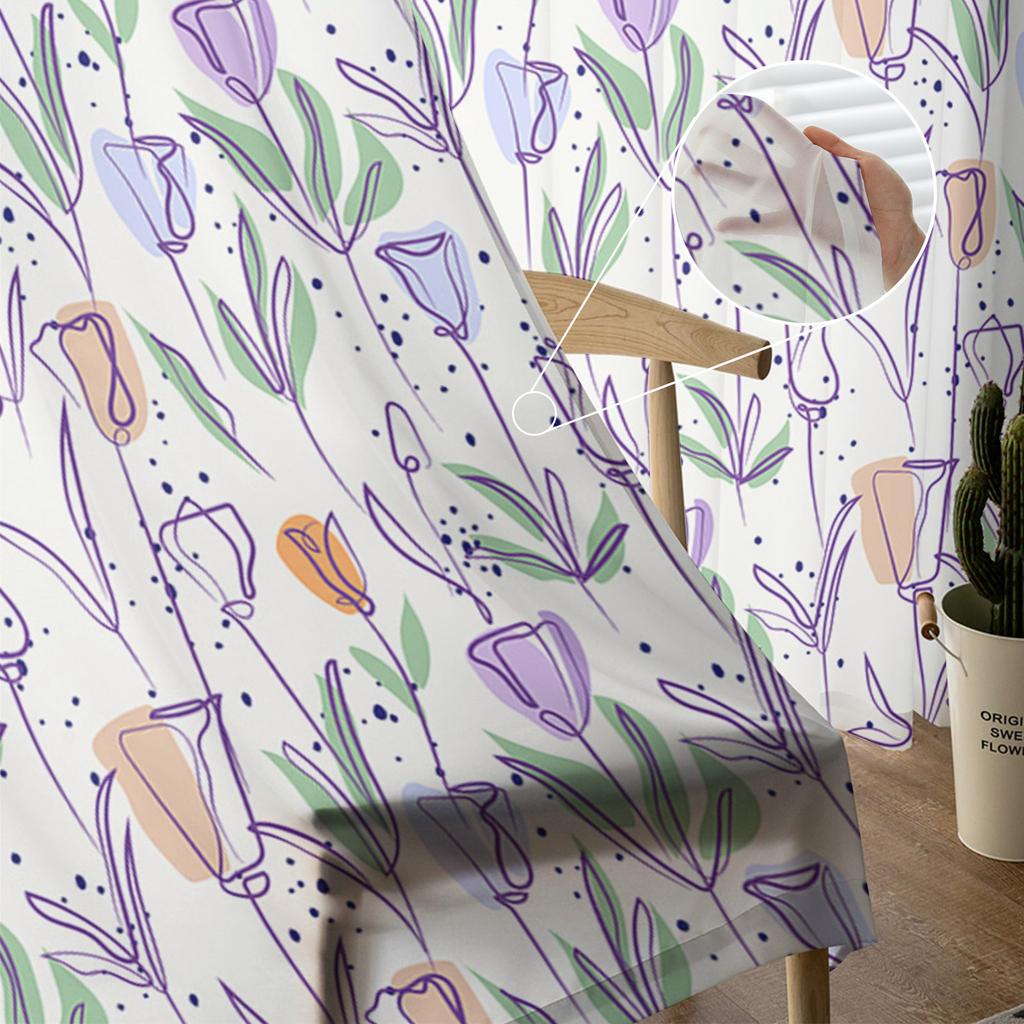 Spring Flowers Plant Tulips Voile Sheer Curtains For Living Room Window Chiffon Tulle Curtain Kitchen Bedroom Drapes Home Decor