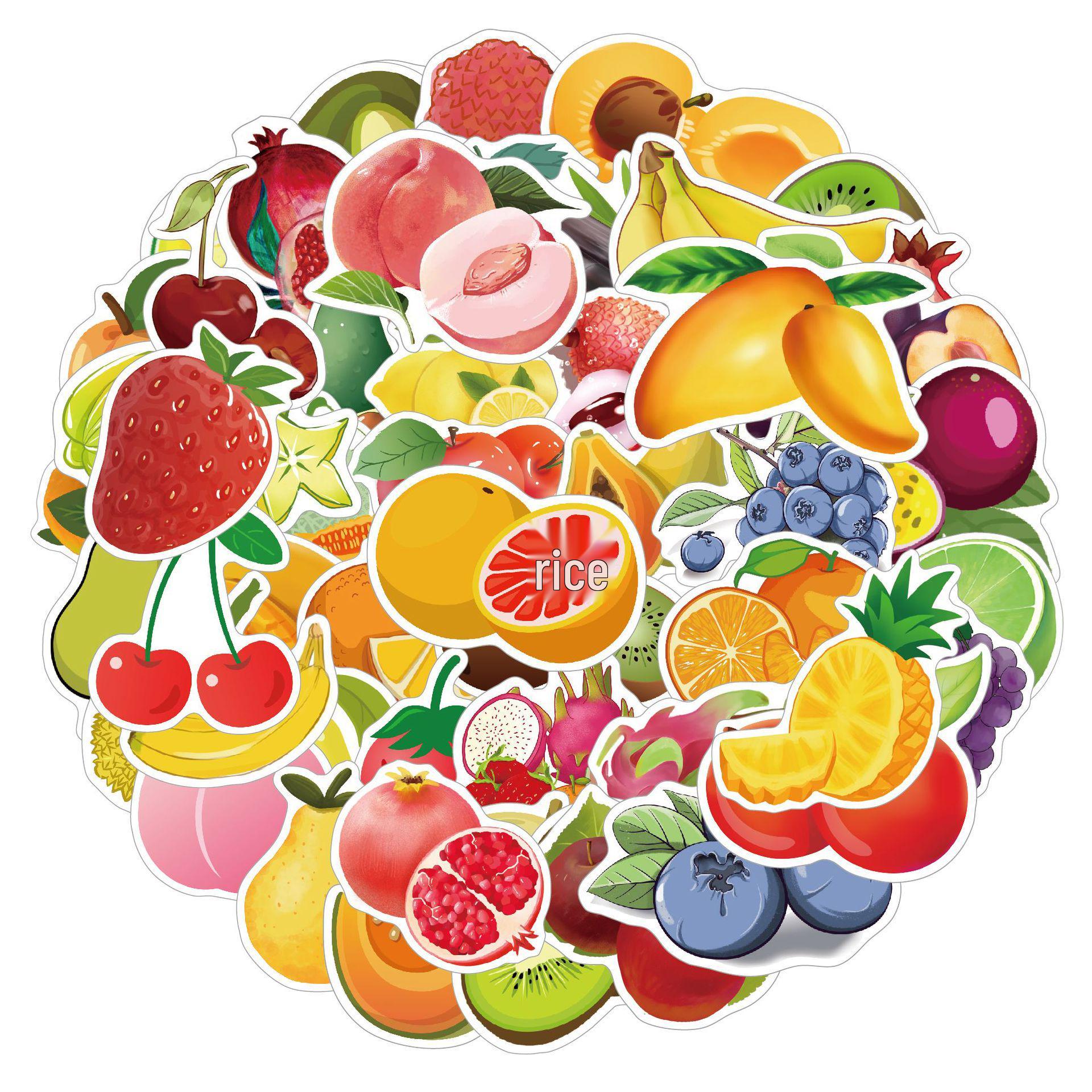 50 Fruit-Themed Glossy Cartoon Stickers for Backpack Decoration 5-6.5 CM