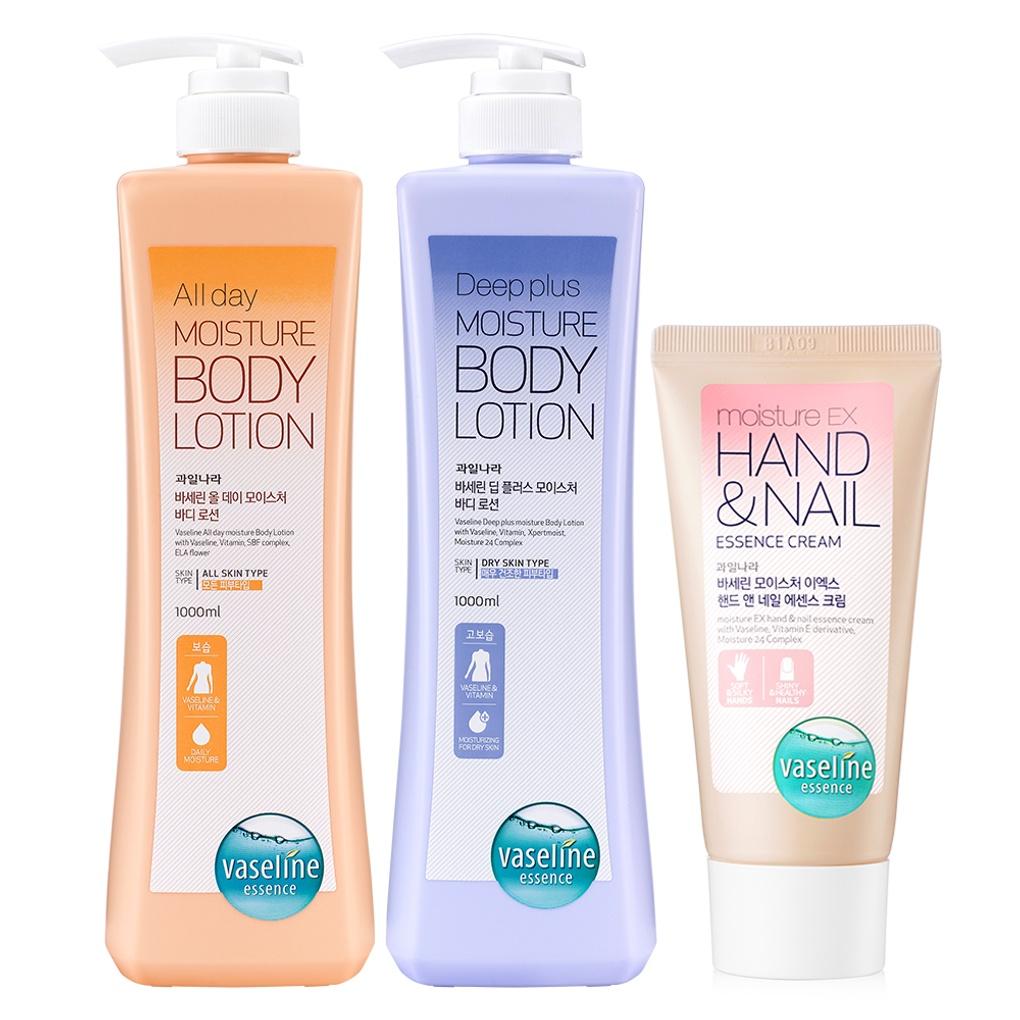 Vaseline Large Body Lotion 1000ml + 2 Hand Creams 60ml