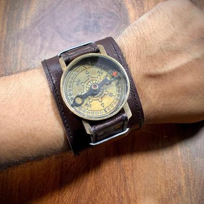 Deri Kayış Steampunk Bilek Pirinç Ve Deri Pusula Saat, Maceralar İçin Mükemmel, Anma Hediyesi, Macera Hediyesi, Yürüyüş Kamp Hediyesi