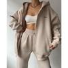 Damen Langarm Fleece Bedrucktes Kapuzensweatshirt und Lässige Hose Zweiteiliges Set