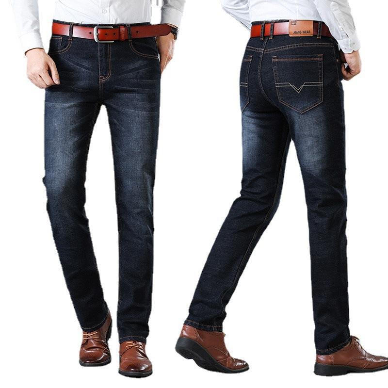 Men's Straight-Leg Slim-Fit Jeans Youthful and Trendy Mid-Rise Fashionable Men's Long Trousers