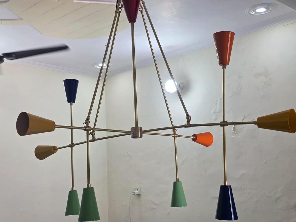 Mid Century Modern Sputnik Chandelier 9 Arm Multicolor Brass Ceiling Light Italian Style Dining Room Lamp