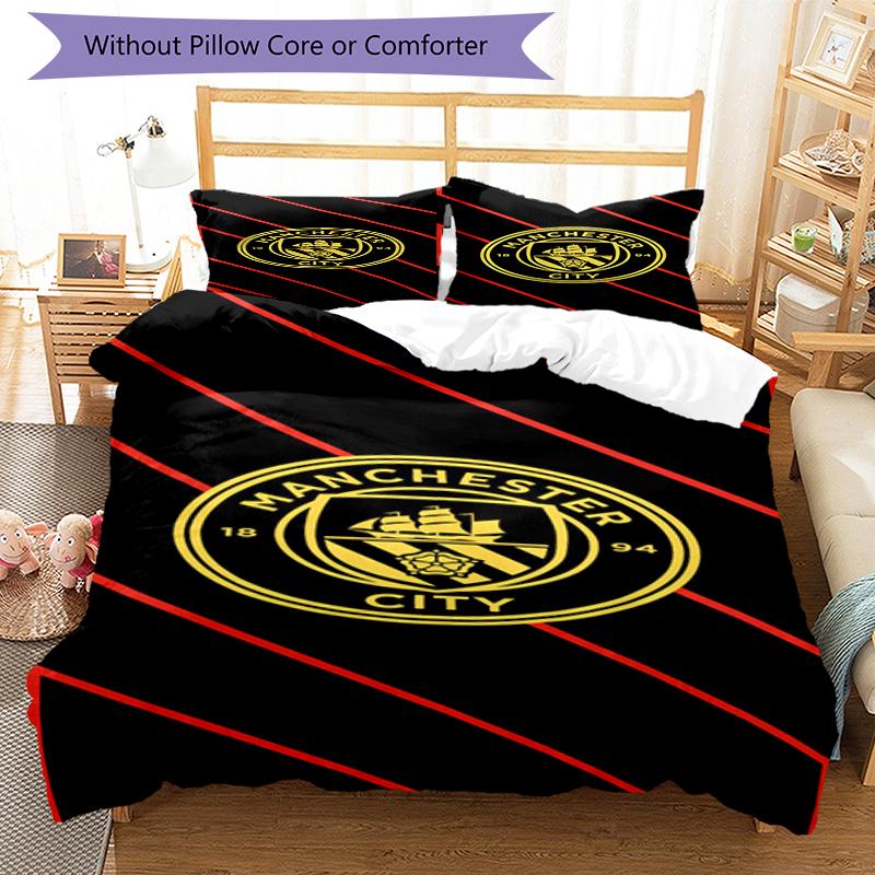 3pcs Manchester City Bedding Set Duvet Cover Closure Includes 1 Duvet Cover & 2 Pillowcases, Soft and Comfortable for All Seasons.