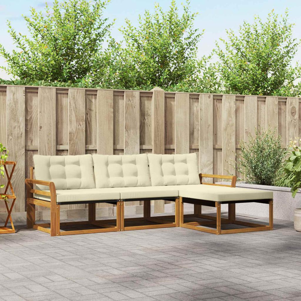 Outdoor Sofa Set with Cushions 4 pcs Natural and Cream