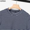 VONDA Two Pieces Women Sets Striped Short Sleeve Crop Tops and Long Skirts Outfits 