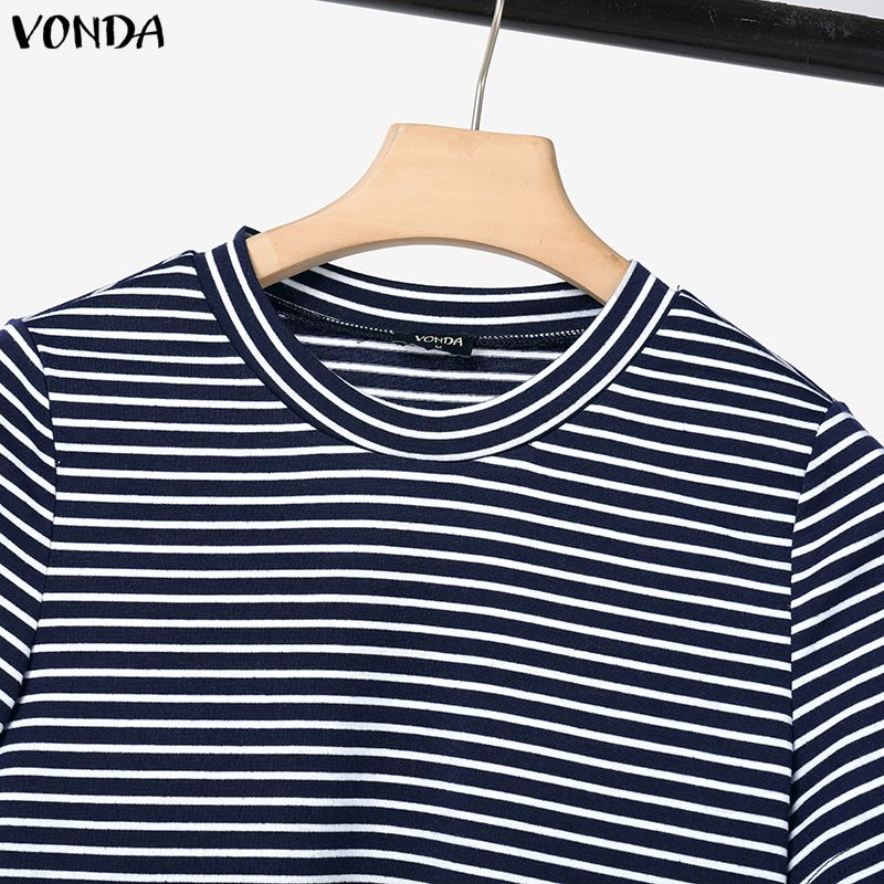 VONDA Two Pieces Women Sets Striped Short Sleeve Crop Tops and Long Skirts Outfits 