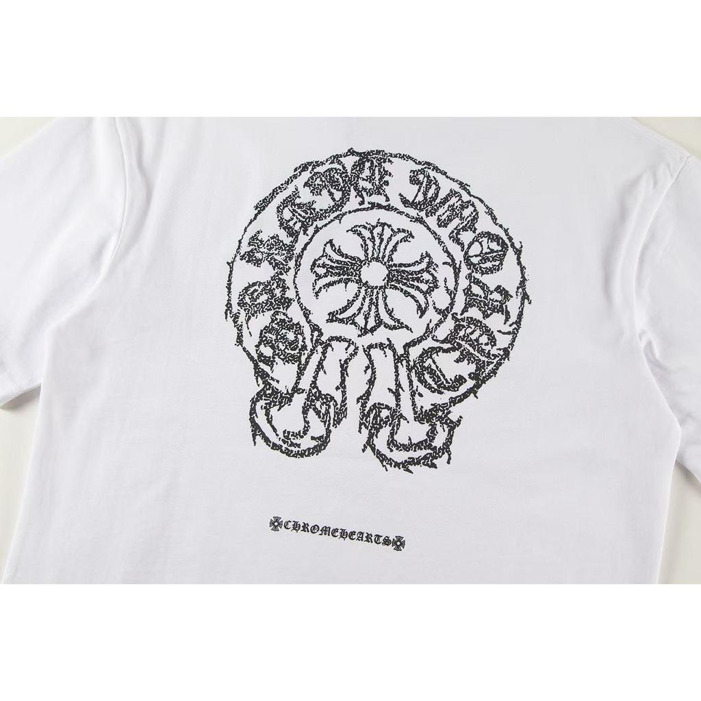 W344 CHROME HEARTS 2025 Verano Nueva Camiseta de Algodón de Alta Calidad con Cuello Redondo Suelta de Talla Grande para Hombre y Mujer Camiseta para Pareja