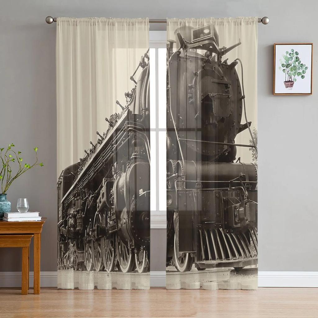 Black And White Train Modern Tulle Curtains For Living Room Bedroom Home Kitchen Window Sheer Curtains