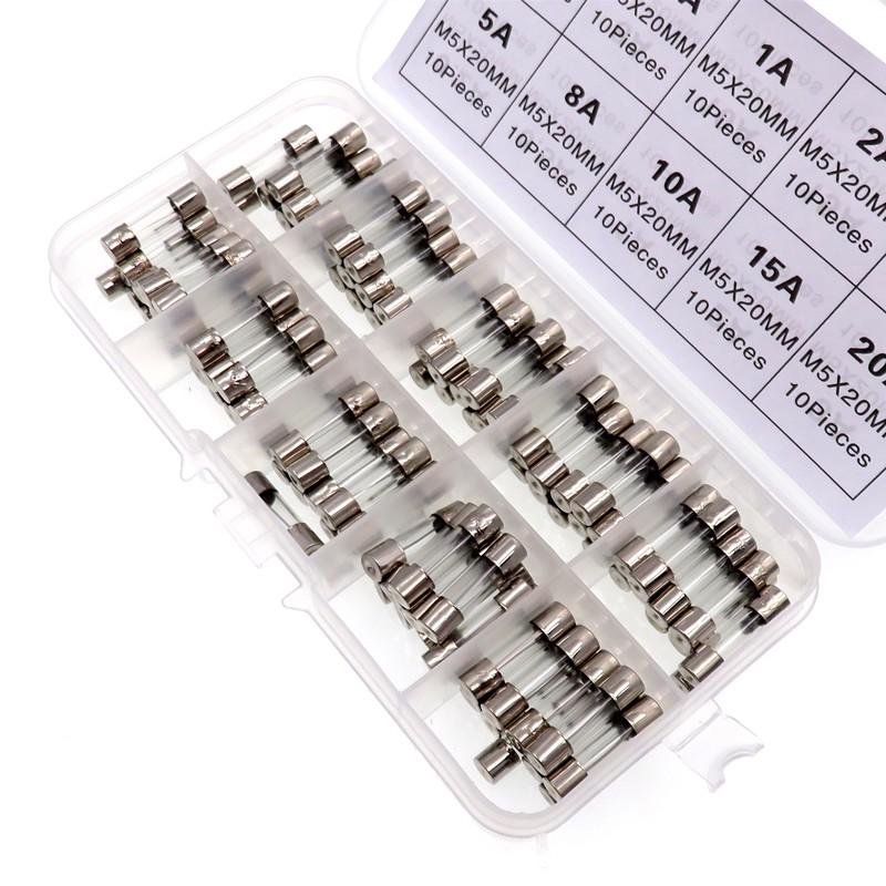 100pcs 5x20mm fast blow glass tube fuse set assorted kit