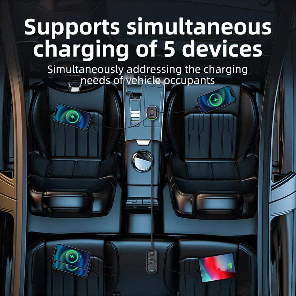 PD 30W Fast Charging Adapter with 1m Extension Cable Rear Seat Multi-Port Car Charger